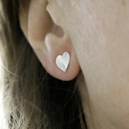 Grande boucles d'oreilles puces cœurs scintillant en argent 925 strié recyclé fines pour femme
