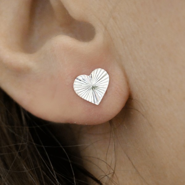 Large Sparkling Heart Stud Earrings in Recycled Sterling Silver with a Textured Finish