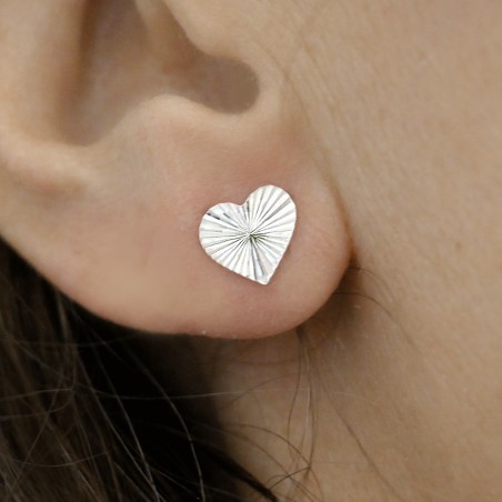 Large Sparkling Heart Stud Earrings in Recycled Sterling Silver with a Textured Finish