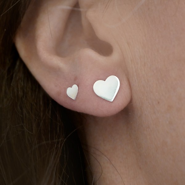 Large Heart Stud Earrings in Recycled Sterling Silver