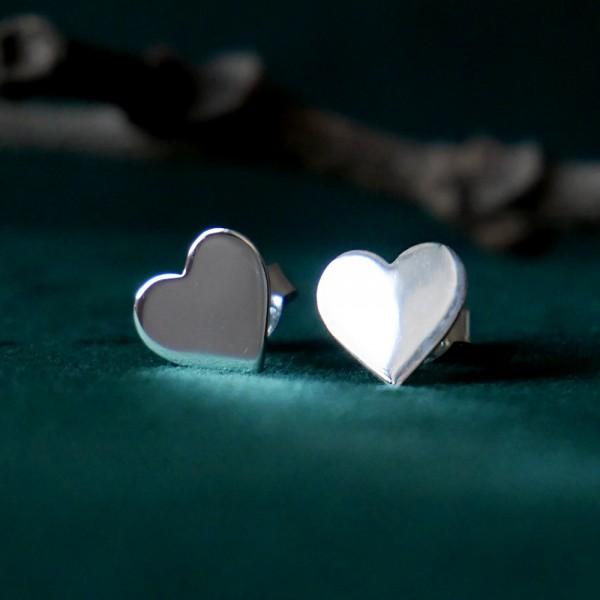 Large Heart Stud Earrings in Recycled Sterling Silver