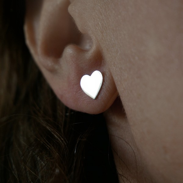 Large Heart Stud Earrings in Recycled Sterling Silver