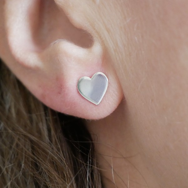 Large Heart Stud Earrings in Recycled Sterling Silver