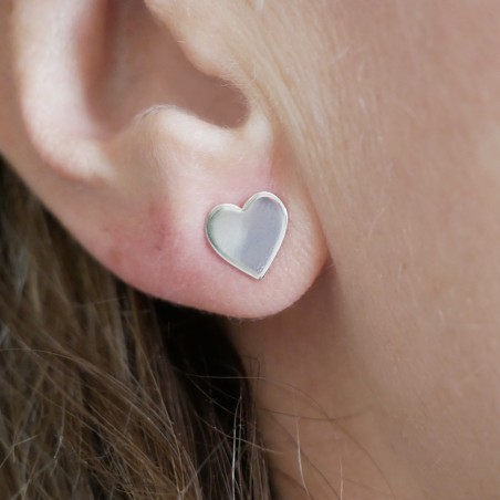 Large Heart Stud Earrings in Recycled Sterling Silver