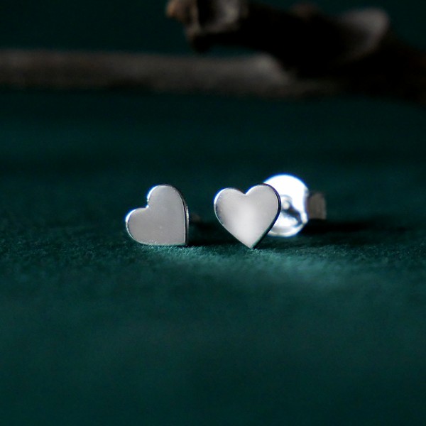 Minimalist small heart stud earrings in recycled sterling silver