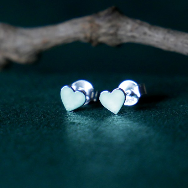 Minimalist small heart stud earrings in recycled sterling silver