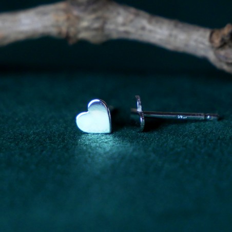 Minimalist small heart stud earrings in recycled sterling silver