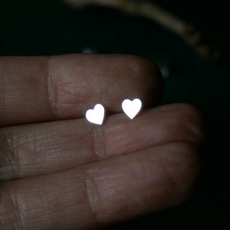 Minimalist small heart stud earrings in recycled sterling silver