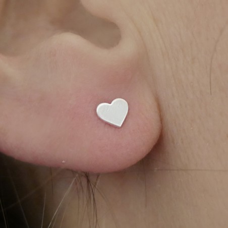 Minimalist small heart stud earrings in recycled sterling silver
