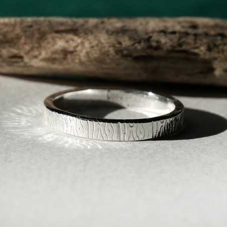 Bague 3 mm Ecorce en argent 925 recyclé pour femme et pour homme