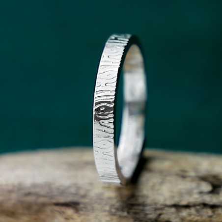 Bague 3 mm Ecorce en argent 925 recyclé pour femme et pour homme
