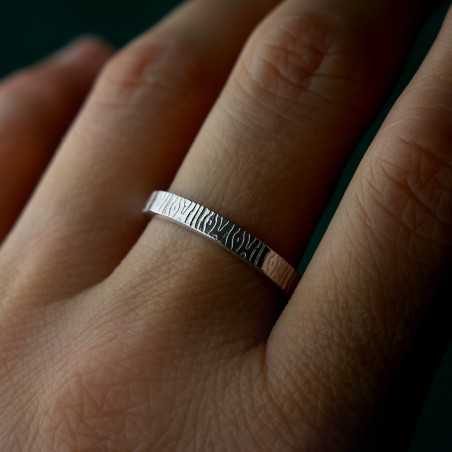 Bague 3 mm Ecorce en argent 925 recyclé pour femme et pour homme
