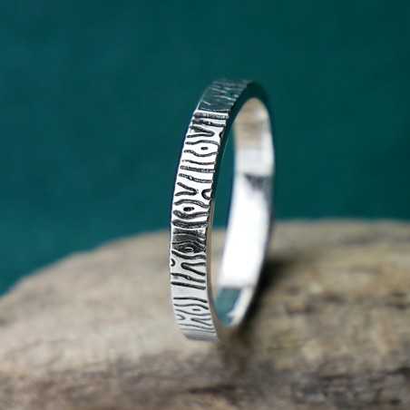 Bague 3 mm Ecorce patinée en argent 925 recyclé pour femme et pour homme