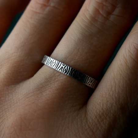 Bague 3 mm Ecorce patinée en argent 925 recyclé pour femme et pour homme
