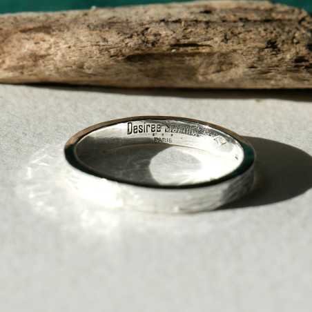 Bague 3 mm motif Bois en argent 925 recyclé pour femme et pour homme