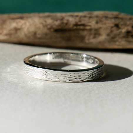 Bague 3 mm motif Bois en argent 925 recyclé pour femme et pour homme