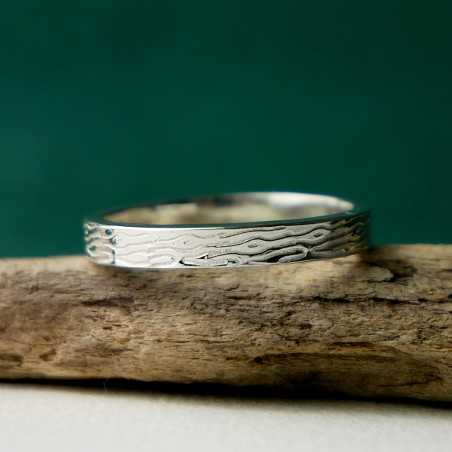 Bague 3 mm motif Bois en argent 925 recyclé pour femme et pour homme