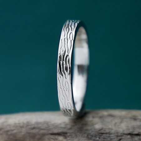 Bague 3 mm motif Bois en argent 925 recyclé pour femme et pour homme