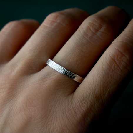 Bague 3 mm motif Bois en argent 925 recyclé pour femme et pour homme