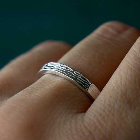 Bague 3 mm motif Bois en argent 925 recyclé pour femme et pour homme