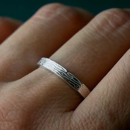Bague 3 mm motif Bois en argent 925 recyclé pour femme et pour homme