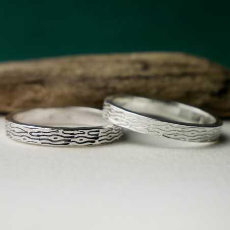 Bague 3 mm motif Bois en argent 925 recyclé pour femme et pour homme