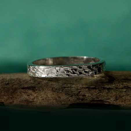 Bague 3 mm motif Givré en argent 925 recyclé pour femme et pour homme