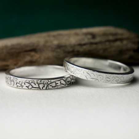 Bague 3 mm Lichen patiné en argent 925 recyclé pour femme et pour homme