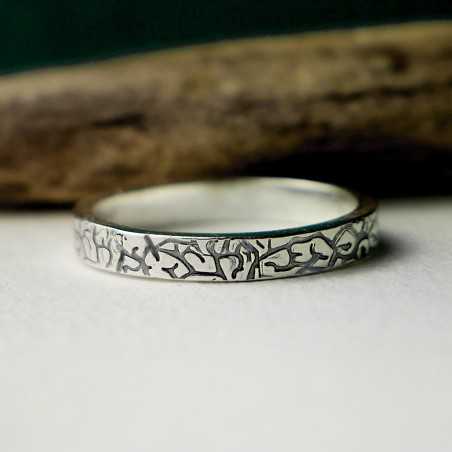 Bague 3 mm Lichen patiné en argent 925 recyclé pour femme et pour homme