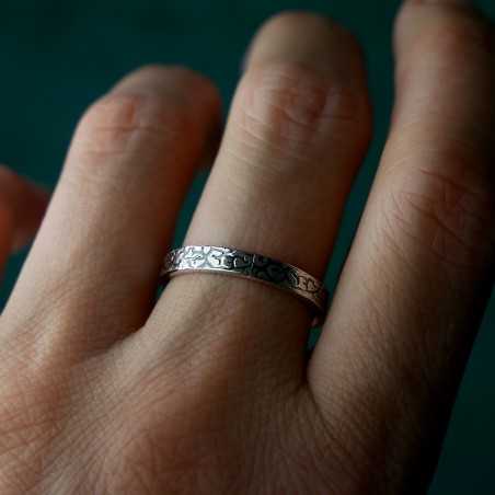 Bague 3 mm Lichen patiné en argent 925 recyclé pour femme et pour homme