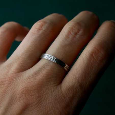 Bague 3 mm embruns en argent 925 patiné recyclé pour femme et pour homme