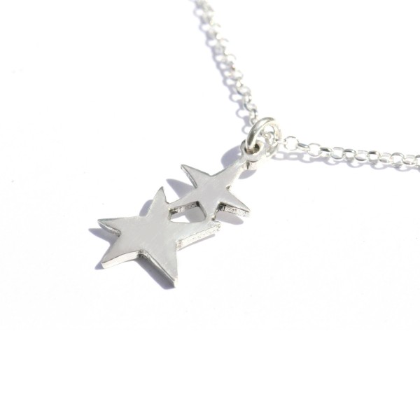 Two stars pendant on recycled sterling silver adjustable chain