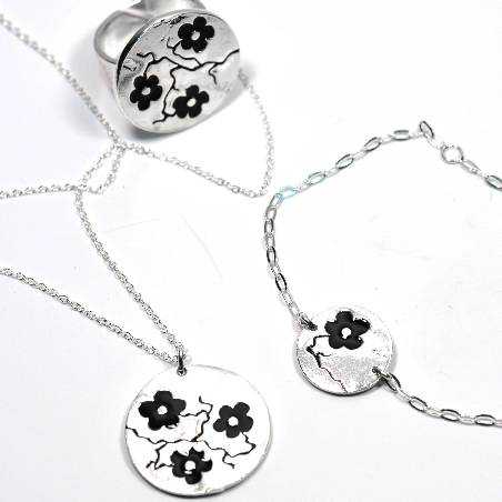 Necklace for woman silver 925 black flower made in France Desiree Schmidt Paris Cherry Blossom 77,00 €