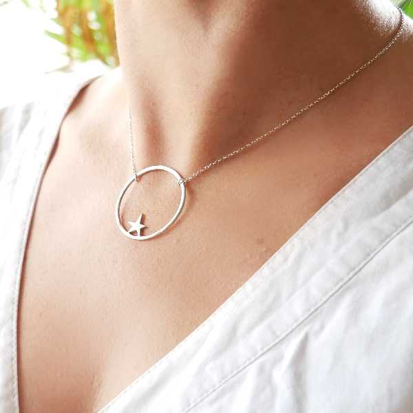 Grand collier étoile Nova en argent massif 925/1000 longueur ajustable Desiree Schmidt Paris