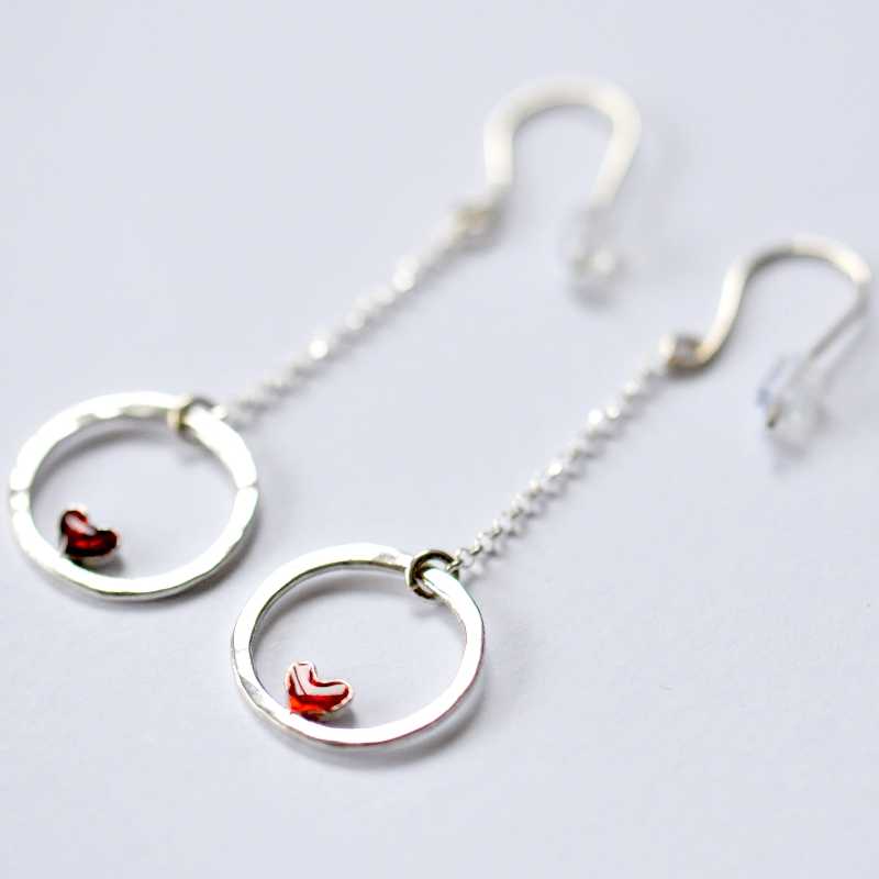 Boucles d'oreilles pendantes coeur Valentine en argent massif