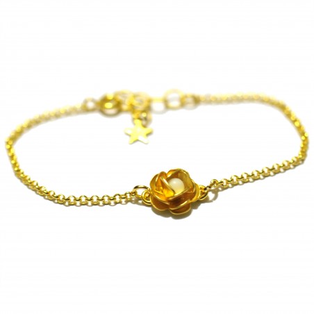 Petit bracelet fleur Rose blanc opaque doré à l'or fin Rose 35,00 €
