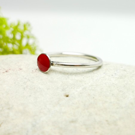 Minimalistischer kleiner Sterling Silber Ring mit Mohnblumen rotes Harz NIJI 25,00 €