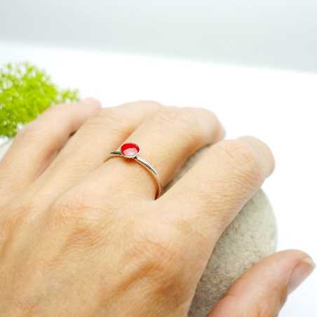 Minimalistischer kleiner Sterling Silber Ring mit Mohnblumen rotes Harz NIJI 25,00 €