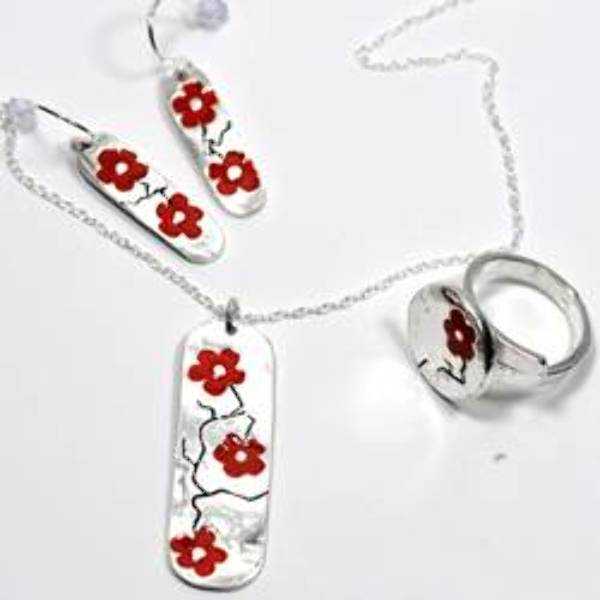 woman necklace silver 925 red flower made in France Desiree Schmidt Paris Cherry Blossom 57,00 €