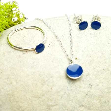 Bijoux minimalistes en argent 925 et résine bleue pervenche made in France