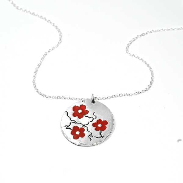 minimalistische Halskette Rote Blumen Silber 925 made in France Desiree Schmidt Paris Kirschblumen 77,00 €