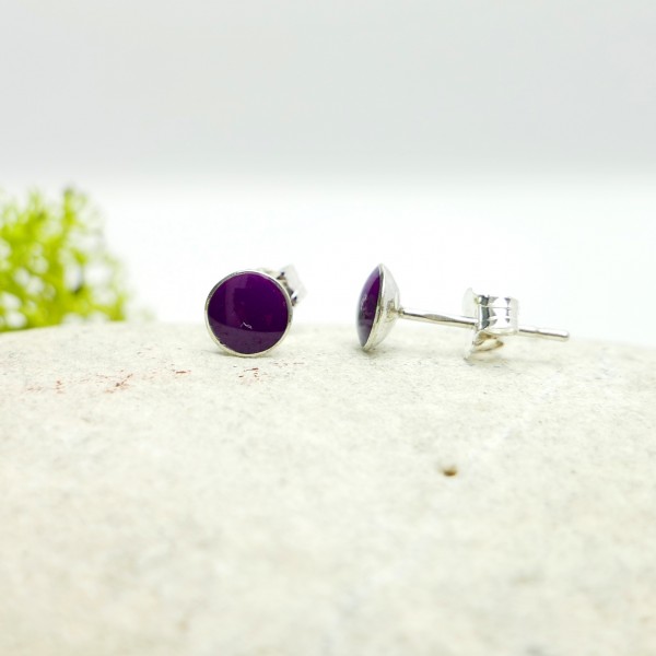 Sterling silver minimalist earrings with violet resin NIJI 25,00 €