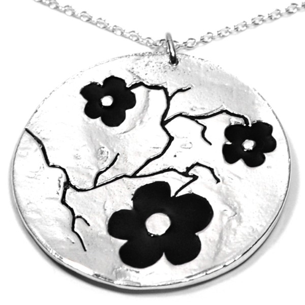 Sakura black flowers big necklace in 925/1000 silver made in France Desiree Schmidt Paris Cherry Blossom 107,00 €