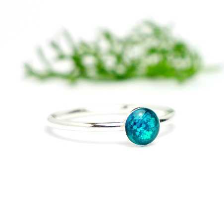 Minimalistischer kleiner Sterling Silber Ring Mit Pailletten besetztes Blaues Harz NIJI 25,00 €