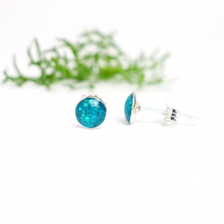 Minimalistische kleine Sterling Silber Ohrringe mit Pailleten besetztes blaues Harz NIJI 25,00 €