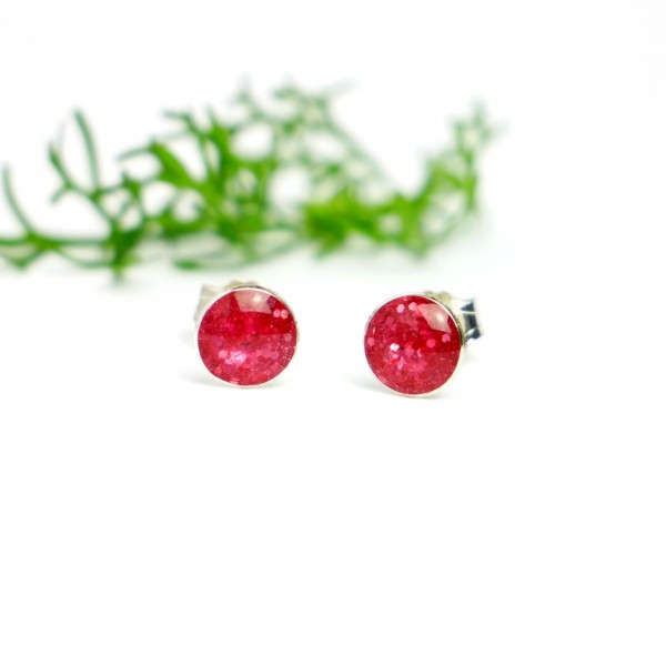 Sterling silver minimalist earrings with sequined pink resin NIJI 25,00 €