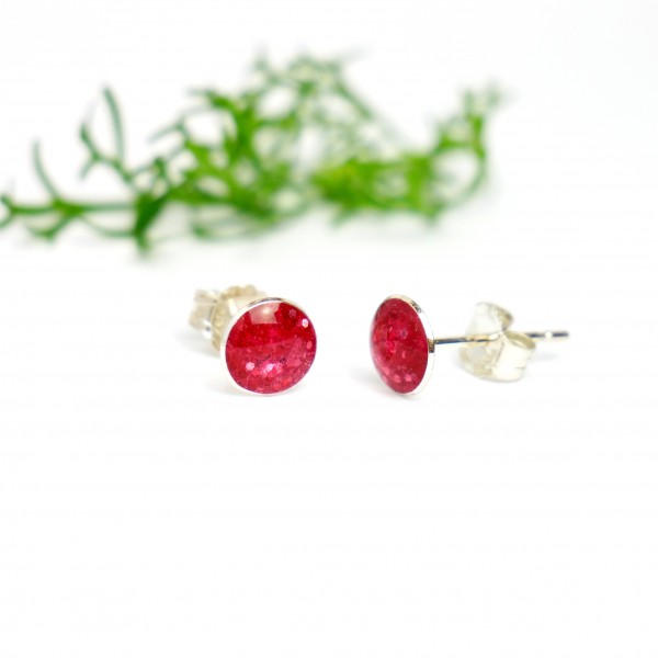 Sterling silver minimalist earrings with sequined pink resin NIJI 25,00 €