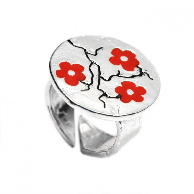 Bague Réglable En Bronze à Motif Fleur De Lotus Rouge - Diamètre 16 Mm, Style Filigrane