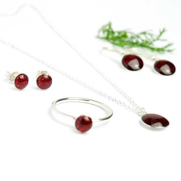 Sterling silver sequined garnet red pendent with chain Desiree Schmidt Paris NIJI 27,00 €