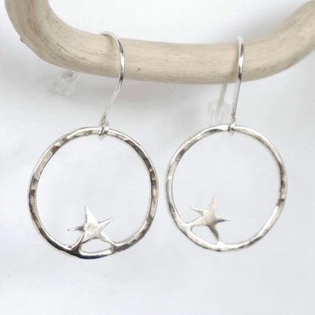 Boucles d'oreilles pendantes tendance étoile Nova en argent 925 fabriquées en France